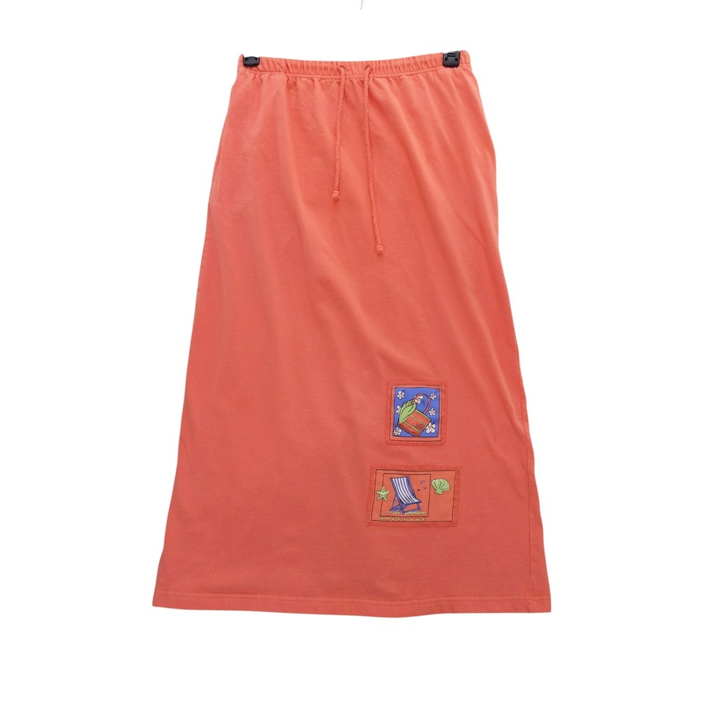 Onque Casual Midi Skirt Women S Coral Beach Graphic‎ Cotton Drawstring Pockets